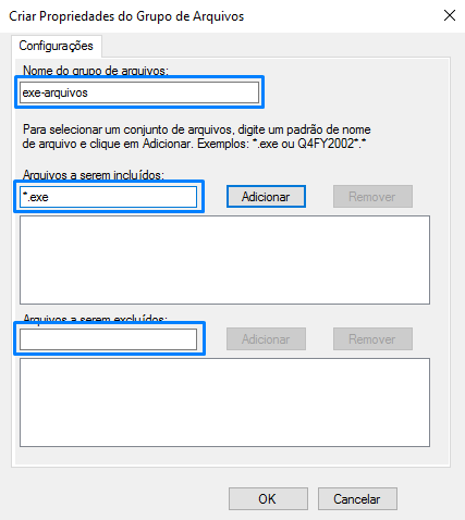 Criando novo grupo de arquivos